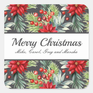 Classic Christmas Poinsettias Custom Holiday Quadratischer Aufkleber