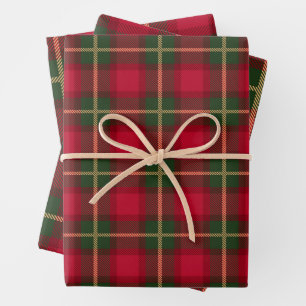 Classic Christmas Red Green Kariert Tartan Festiva Geschenkpapier Set