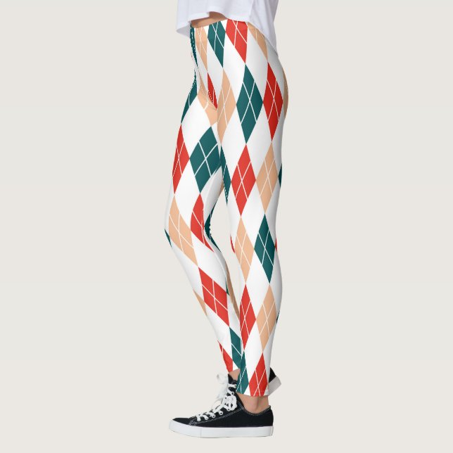 Classic Christmas Red Green White Diamond Muster Leggings (Links)