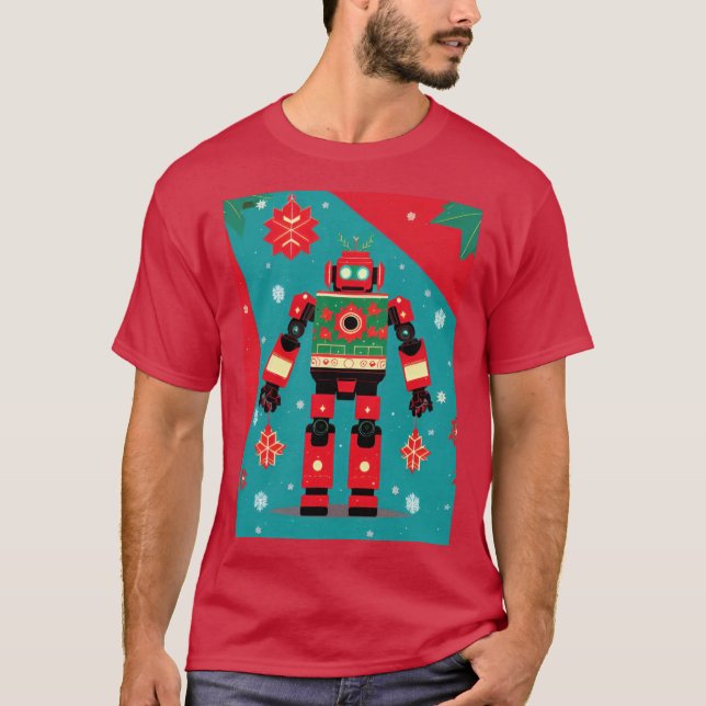 Classic Christmas Sweater Pattern Robot T-Shirt (Vorderseite)