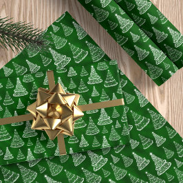 Classic Christmas Tree Muster Green Sparkle Geschenkpapier
