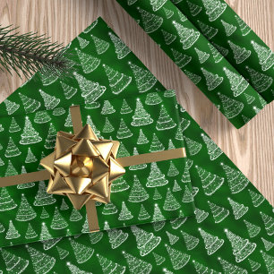 Classic Christmas Tree Muster Green Sparkle Geschenkpapier