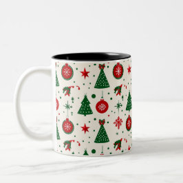 Classic Christmas Tree & Ornament Pattern Mug Zweifarbige Tasse