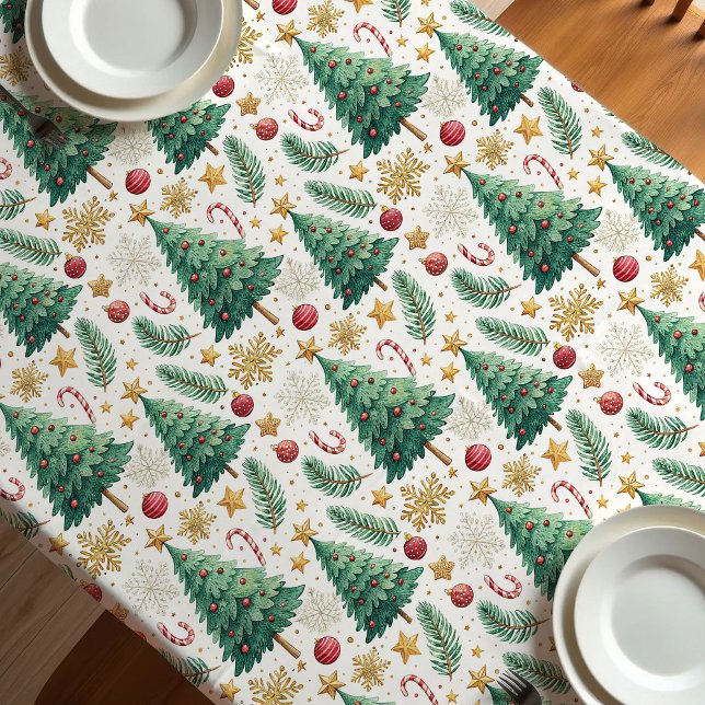 Classic Christmas trees gold and green tablecloth Tischdecke (Classic Christmas trees gold and green tablecloth)