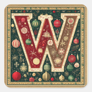 Classic Christmas W: Rot, Grün, Creme, Gold Quadratischer Aufkleber