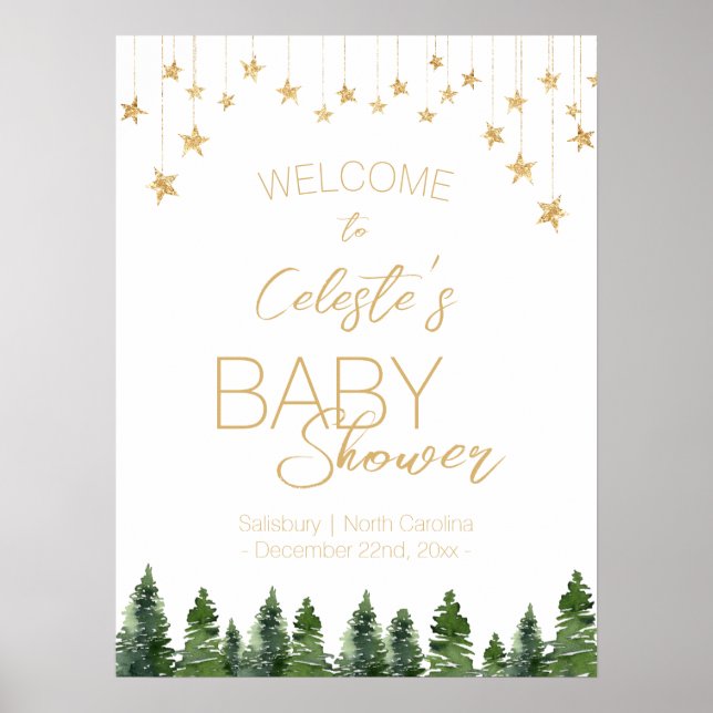 Classic Christmas White Baby Shower Willkommenspen Poster (Vorne)