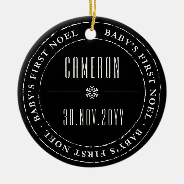 Classic Circle Siegel Baby First Weihnachten Foto Keramik Ornament (Vorne)