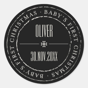 Classic Circle Siegel Baby's First Christmas Runder Aufkleber