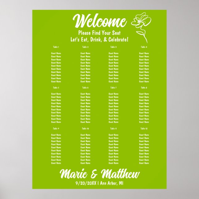 Classic Citrus Green Floral Wedding Seating Chart Poster (Vorne)