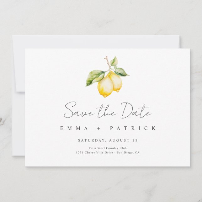 Classic Citrus Lemon Sommer Hochzeit Retten Sie da Save The Date (Vorderseite)