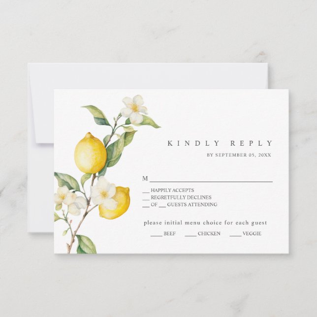 Classic Citrus Lemon Summer Wedding RSVP Card (Vorderseite)