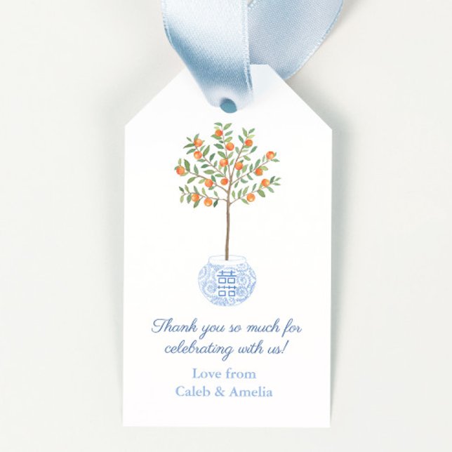 Classic Citrus Tree Ginger Jar Polterabend Geschenkanhänger (Chinoiserie Chic orange citrus tree in ginger jar planter thank you favor tag or hostess gift tags)