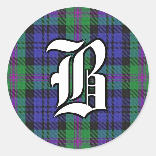 Classic Clan Baird Tartan Monogram Runder Aufkleber (Vorderseite)