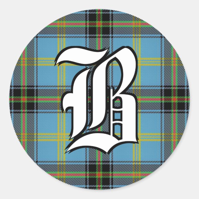 Classic Clan Bell Tartan Monogram Runder Aufkleber (Vorderseite)