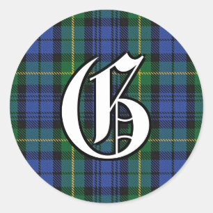 Classic Clan Gordon Tartan Monogram Runder Aufkleber