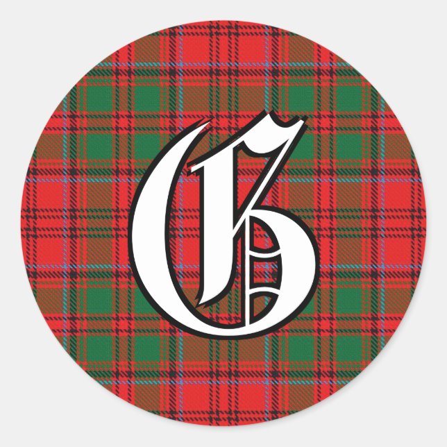 Classic Clan Grant Tartan Monogram Runder Aufkleber (Vorderseite)