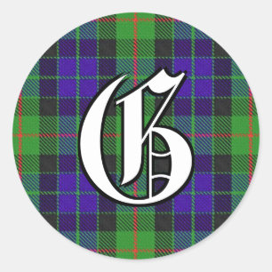 Classic Clan Gunn Tartan Monogram Runder Aufkleber