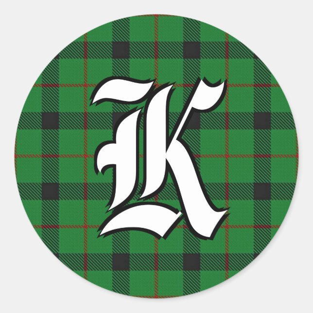 Classic Clan Kincaid Tartan Monogram Runder Aufkleber (Vorderseite)