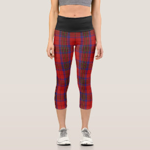 Classic Clan Leslie Red Blue Tartan Kariert Capri Leggings