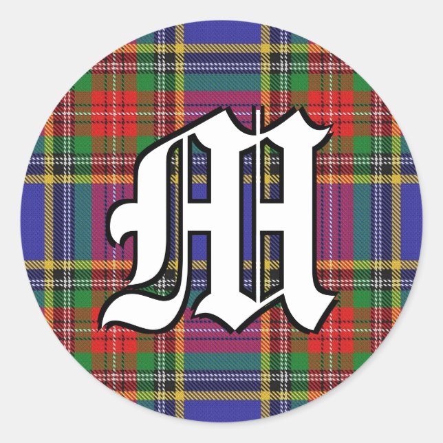 Classic Clan MacBeth Tartan Monogram Runder Aufkleber (Vorderseite)