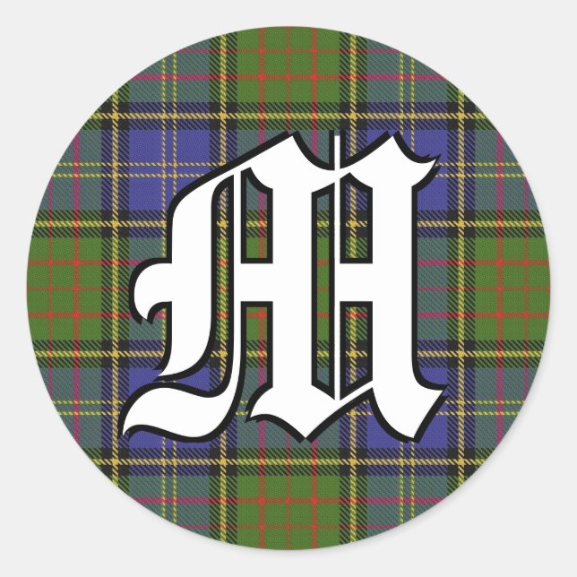 Classic Clan MacMillan Junting Tartan Monogram Runder Aufkleber (Vorderseite)
