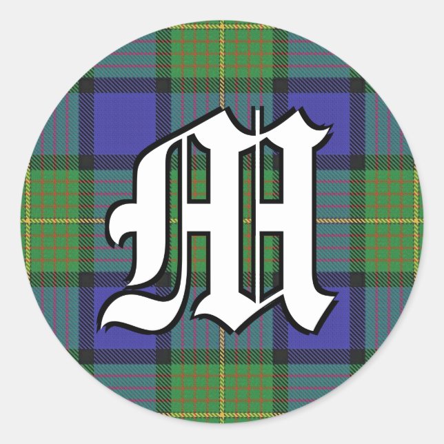 Classic Clan Muir Tartan Monogram Runder Aufkleber (Vorderseite)