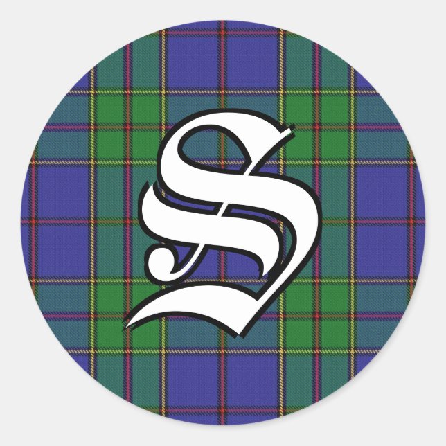 Classic Clan Strachan Tartan Monogram Runder Aufkleber (Vorderseite)