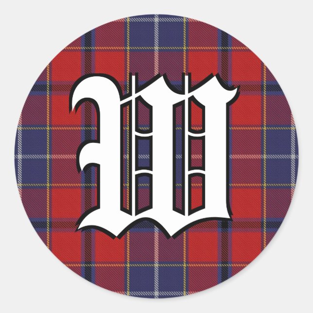Classic Clan Wishart Tartan Monogram Runder Aufkleber (Vorderseite)