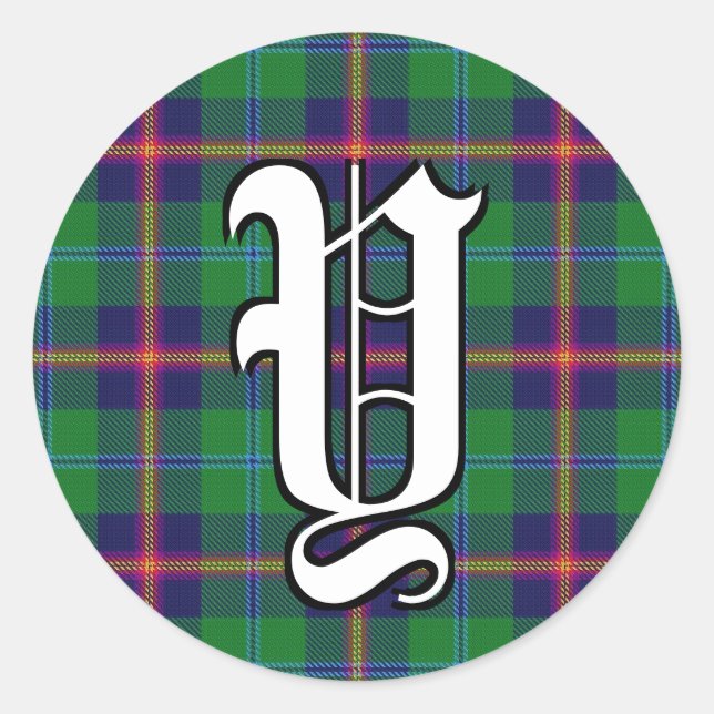 Classic Clan Young Tartan Monogram Runder Aufkleber (Vorderseite)