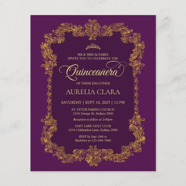 Classic Classic Lila Gold Quinceanera (Vorderseite)
