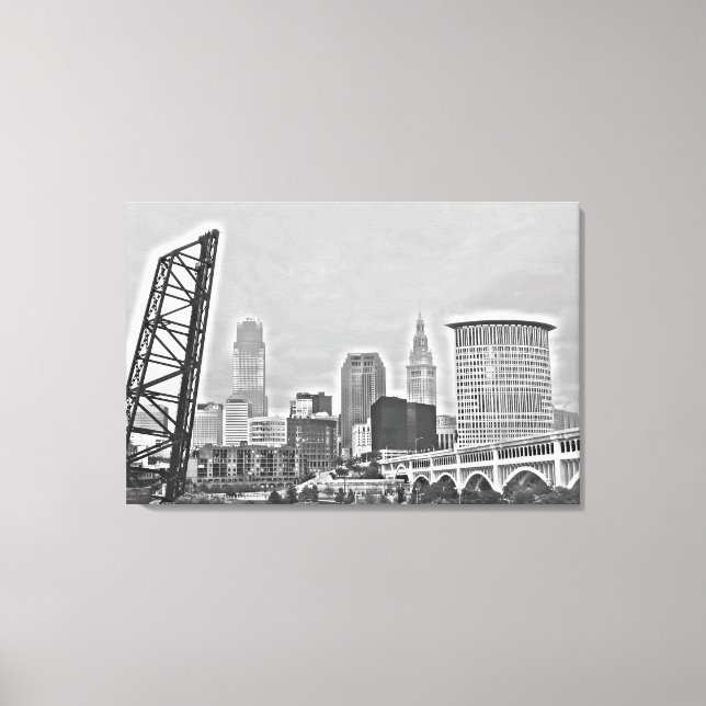 Classic Cleveland River View Skyline Leinwanddruck (Vorderseite)