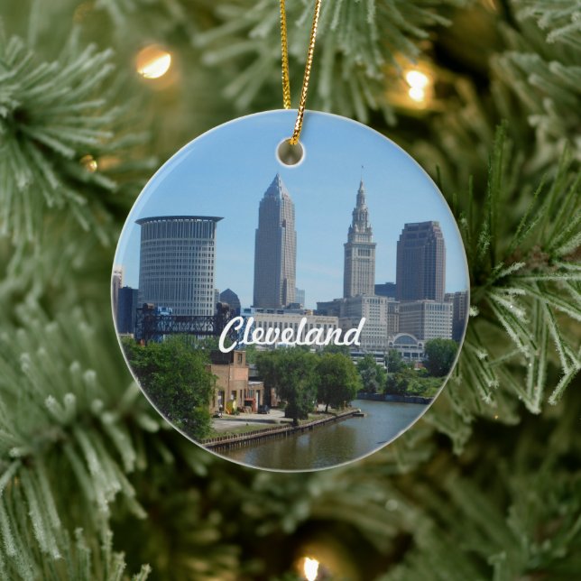 Classic Cleveland Skyline Keramik Ornament (Baum)