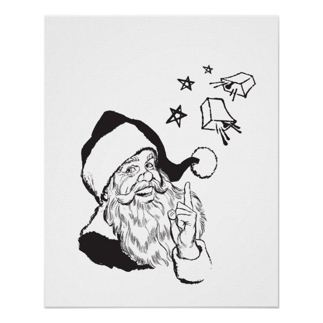 Classic Clipart Santa Claus Schwarz-weiß Retro Poster (Vorderseite)