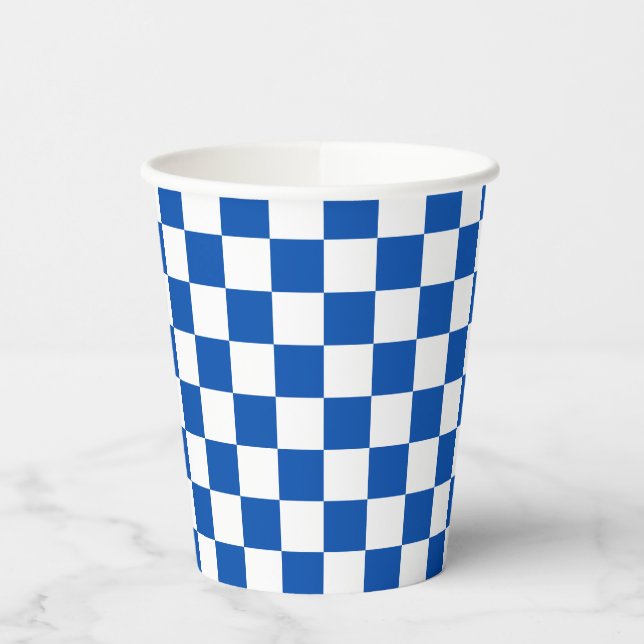 Classic cobalt blue checkerboard pappbecher (Links)