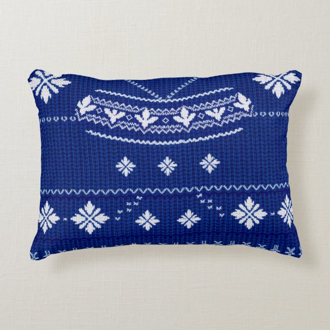 Classic Cobalt Blue & White Nordic Snowflake Knitt Dekokissen (Vorderseite)