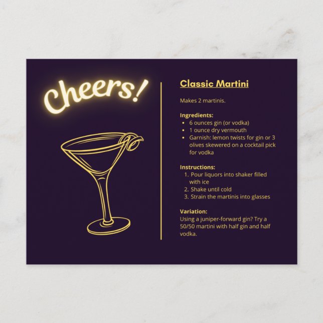Classic Cocktail Postkarte - Martini (Vorderseite)