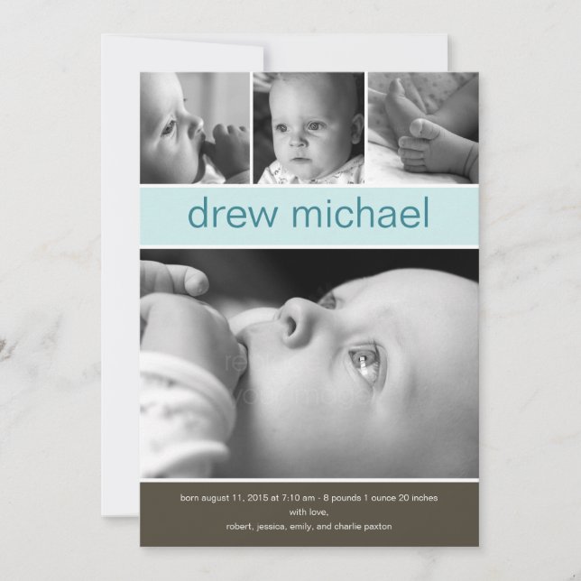 Classic Collage Baby Foto Geburtsankündigung Ankündigung (Vorderseite)