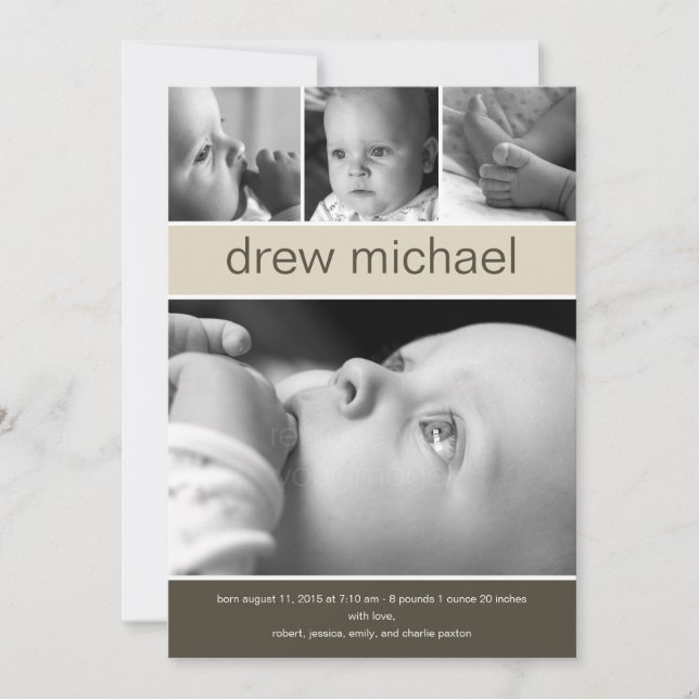 Classic Collage Baby Foto Geburtsankündigung Ankündigung (Vorderseite)