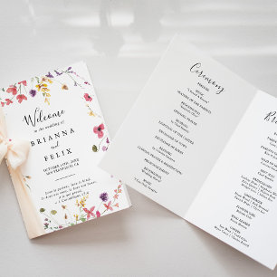 Classic Colorful Wild Floral Folded Wedding Programm