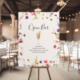 Classic Colorful Wild Floral Wedding Open Bar Sign Poster