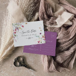 Classic Colorful Wild Horizontal Save the Date Postkarte<br><div class="desc">Diese Save the Date,  farbenfrohe,  waagerechte Postkarte ist perfekt für eine rustikale Hochzeit. Die gelbe,  lila,  weiße Blume mit Blattwerk in einer Rose und grünem Aquarell.</div>