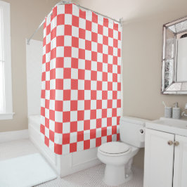 Classic coral red checkerboard duschvorhang