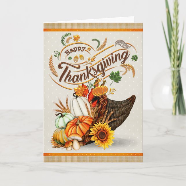 Classic Cornucopia Happy Thanksgiving Karte (Vorderseite)