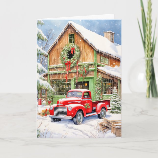 Classic Country Winter Bauernhof Frohe Weihnachten (Vorderseite)