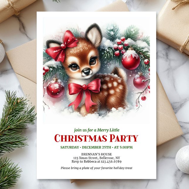 Classic cozy fawn snowy forest scene Christmas  Einladung (Classic cozy fawn snowy forest scene Christmas invite

)