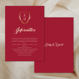 Classic Crimson Red Golden Monogram Luxe Begleitkarte