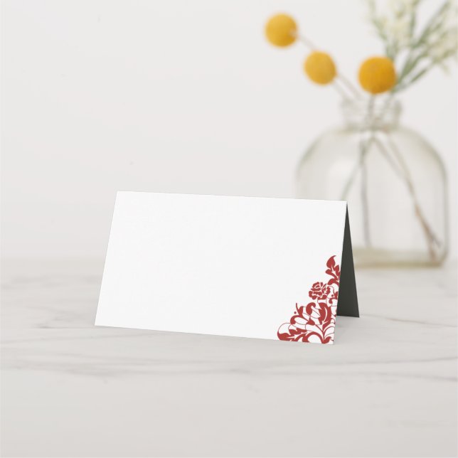 Classic Crimson Rote Rose Lace Burgundy Wedding Platzkarte (Vorderseite)