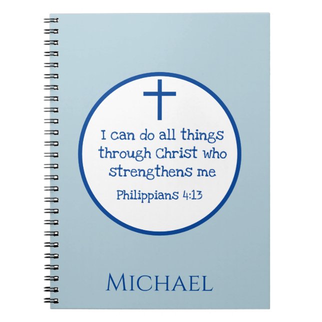 Classic Cross Philippians 4:13 Blue Notizblock (Vorderseite)
