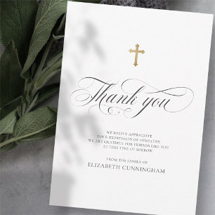 Classic Cursive Script Calligraphy Cross Memorial Dankeskarte