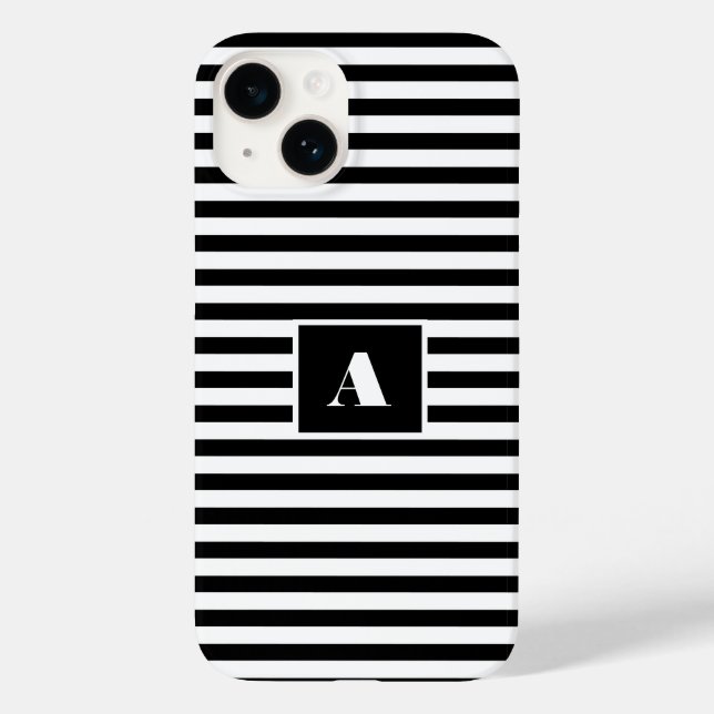 Classic Custom Initials Schwarz und Weiß Streifen Case-Mate iPhone Hülle (Rückseite)